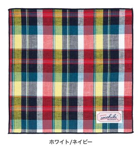 cocohibi Towel Handkerchief Navy White Plaid Made in Japan