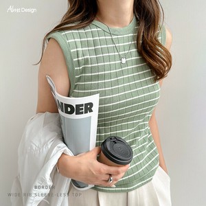 コットンフライス ボーダー ワイドリブ ノースリーブ