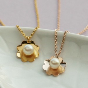 Gold Chain Pearl Necklace Flower Pendant Jewelry Made in Japan