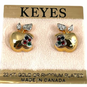 KEYES　ピアス　 ヴィンテージ カナダ製 キーズ 22KTゴールドプレート　リンゴ