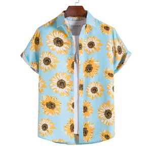 Button Shirt Floral Pattern Casual Printed Men's Thin Short-Sleeve