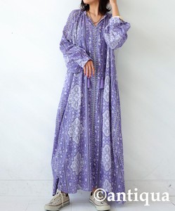 Antiqua Casual Dress Long Sleeves Long Ethnic Pattern One-piece Dress Ladies'