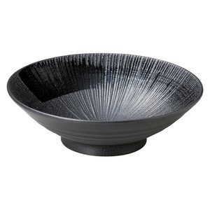 黒御影黒刷毛千段8.0めん鉢　　【日本製　磁器】