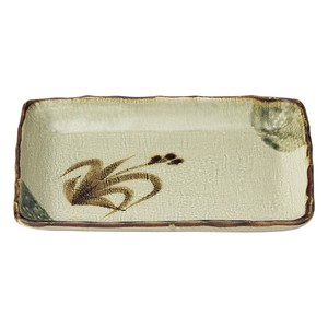 織部流し芦絵9.0焼物皿　　【日本製　磁器】