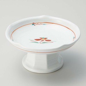 赤絵花紋梅型高台刺身鉢（大）　　【日本製　強化磁器】