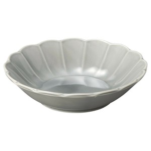 フィオレグレー花型17cm浅鉢　　【日本製　磁器】