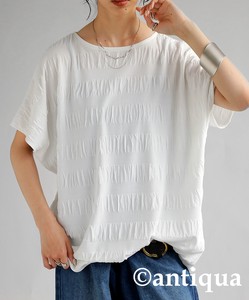 Antiqua Button Shirt/Blouse Dolman Sleeve Jacquard Tops Ladies' Short-Sleeve