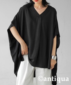 Antiqua Button Shirt/Blouse Dolman Sleeve Plain Color Tops Wide Ladies' Short-Sleeve
