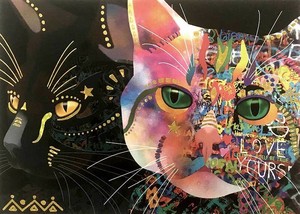 ポストカード イラスト「カラフルな猫と黒猫」 箔押し加工あり カラフル おしゃれ 2023新作