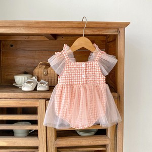 婴儿连身衣/连衣裙 新生儿 格子图案 薄纱