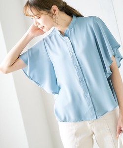 Button Shirt/Blouse Chiffon Plain Color Tops Ladies' Short-Sleeve