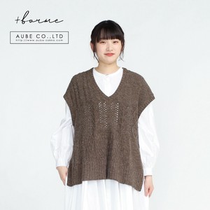 Sale【秋冬】Vネックサイド開きミックスケーブルニットベスト　ナチュラル　無地