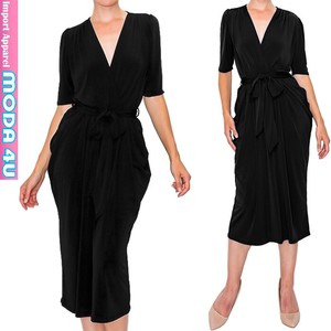 Casual Dress black V-Neck One-piece Dress 5/10 length