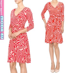 Casual Dress Red V-Neck One-piece Dress 7/10 length