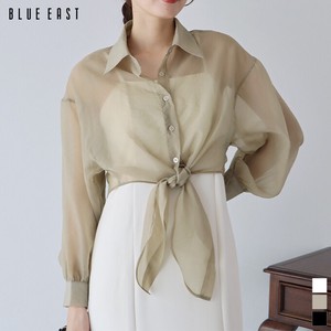 Button Shirt/Blouse Front Ribbon Transparency Tops