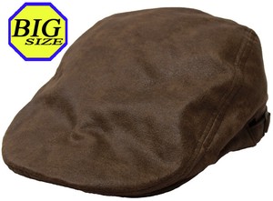 【大きいサイズ帽子 最大約65cm】ハンチング クラックレザー合皮 ブラウン