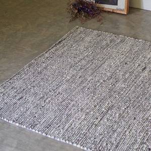 【天然繊維の手織りラグ】ラグマット　絨毯　自然素材　ウール　コットン　グレーホワイト