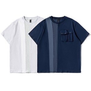 P15135男　Tシャツ　パッチワーク　半袖　ポケット 2023夏新作 トップス　  カジュアル