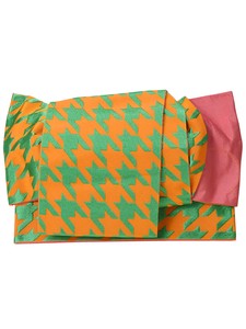 角出し風タイプ 結び帯単品「橙×緑　千鳥」浴衣帯 作り帯 付け帯