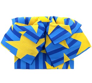 リボンタイプ 結び帯単品「青×白、黄色　ストライプスター」浴衣帯 作り帯 付け帯