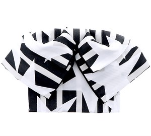 リボンタイプ 結び帯単品「黒×白　ストライプスター」浴衣帯 作り帯 付け帯