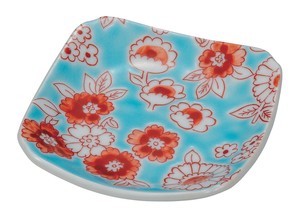 日本の伝統工芸品【九谷焼】 3号皿 フラワーシャワー　水色   (K9-8) (K8-5)