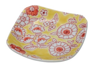 日本の伝統工芸品【九谷焼】 3号皿 フラワーシャワー　黄色   (K9-7) (K8-6)
