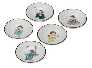 日本の伝統工芸品【九谷焼】 K8-16   3.2号皿揃 わらべ
