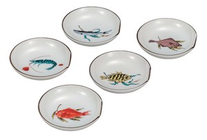 日本の伝統工芸品【九谷焼】 3号箸置小皿揃 魚文   (K9-37) (K8-19)