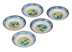 日本の伝統工芸品【九谷焼】 3号皿揃 吉田屋草花   (K9-40) (K8-21)