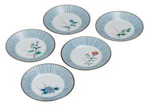 日本の伝統工芸品【九谷焼】 5.2号皿揃 五草花   (K9-58) (K8-36)