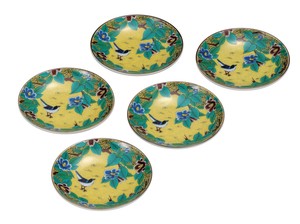 日本の伝統工芸品【九谷焼】 3.2号皿揃 吉田屋椿に鳥   (K9-68) (K8-37)