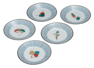 日本の伝統工芸品【九谷焼】 5.2号皿揃 山の幸   (K9-65) (K8-42)