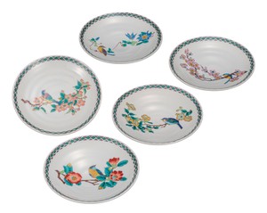 日本の伝統工芸品【九谷焼】 5.2号皿揃 花鳥絵変り   (K9-94) (K8-65)