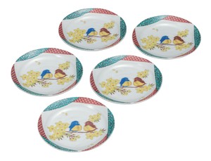 日本の伝統工芸品【九谷焼】 5.5号皿揃 花福雀   (K9-99) (K8-77)