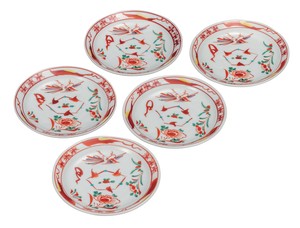 日本の伝統工芸品【九谷焼】 5.5号皿揃 赤呉須   (K9-112) (K8-79)