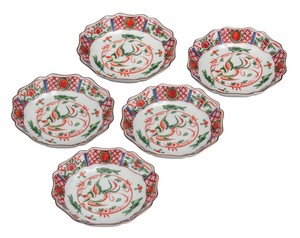 日本の伝統工芸品【九谷焼】 4.2号皿揃 赤絵鳳凰   (K9-110) (K8-97)