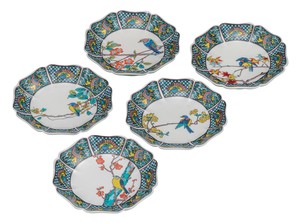 日本の伝統工芸品【九谷焼】 5.5号皿揃 花鳥絵変り   (K9-126) (K8-99)