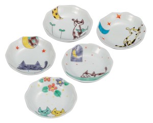 日本の伝統工芸品【九谷焼】 3.5号皿揃 ねこづくし  岡田絹代 (K9-120) (K8-102)