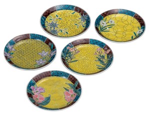 日本の伝統工芸品【九谷焼】 5.2号皿揃 吉田屋草花絵変り   (K9-142) (K8-120)