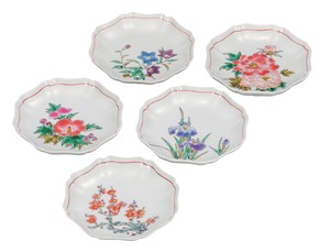 日本の伝統工芸品【九谷焼】 5.2号皿揃 草花絵変り  澤田郁美 (K9-156) (K8-127)