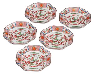 日本の伝統工芸品【九谷焼】 6.5号皿揃 赤絵鳳凰   (K9-161) (K8-128)