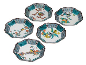 日本の伝統工芸品【九谷焼】 6.5号皿揃 花鳥絵変り   (K9-158) (K8-129)