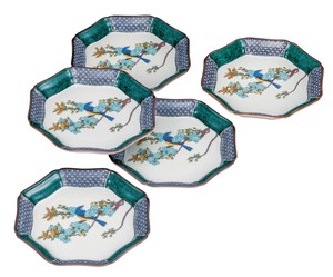 日本の伝統工芸品【九谷焼】 6.5号皿揃 古九谷花鳥   (K9-164) (K8-133)
