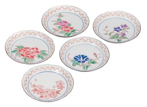 日本の伝統工芸品【九谷焼】 5.2号皿揃 草花絵変り  澤田郁美 (K9-172) (K8-139)