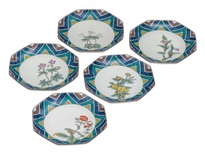 日本の伝統工芸品【九谷焼】 6号皿揃 山野草   (K9-175) (K8-147)