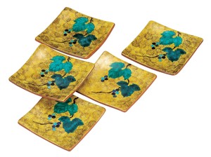 日本の伝統工芸品【九谷焼】 4.5号角皿揃 吉田屋野ぶどう  博峰窯 (K9-173) (K8-149)