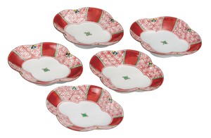 日本の伝統工芸品【九谷焼】 6号皿揃 赤絵  双鳩窯 (K9-177) (K8-155)