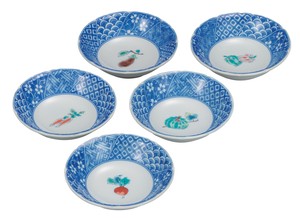 日本の伝統工芸品【九谷焼】 4.5号小鉢揃 野菜絵変り   (K9-193) (K8-162)