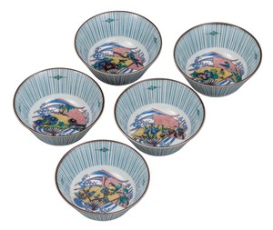 日本の伝統工芸品【九谷焼】 4.5号小鉢揃 扇絵変り   (K9-209) (K8-180)